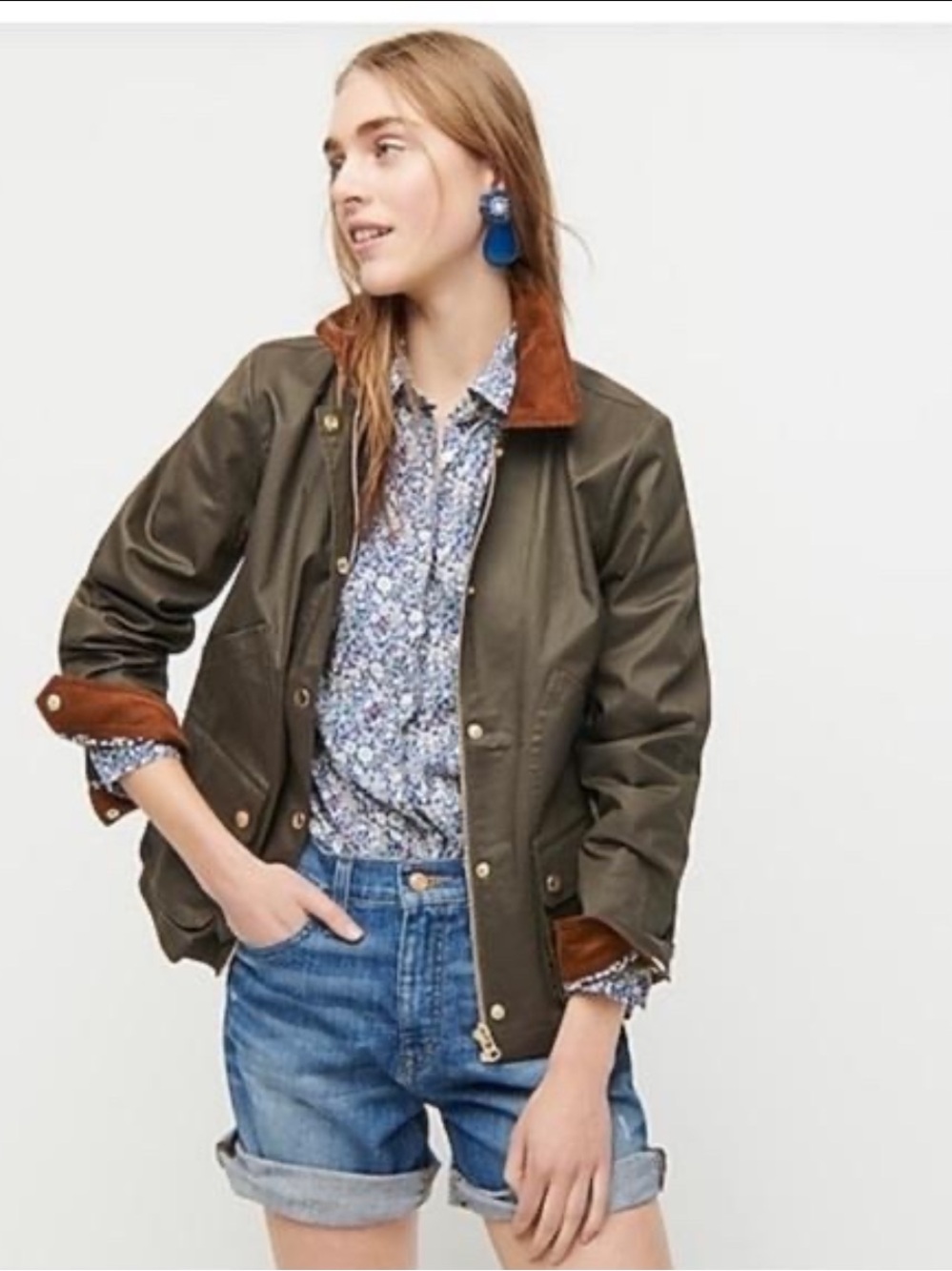 J.Crew Liberty Floral Waxed Cotton Barn Jacket Mossy Brown S